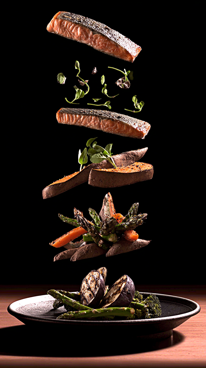 Grilled salmon with roasted vegetables